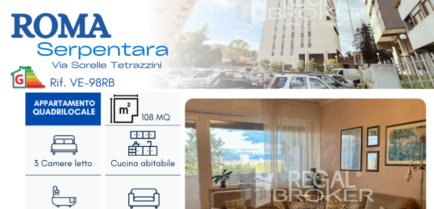 Roma Serpentara, quadrilocale con posto auto